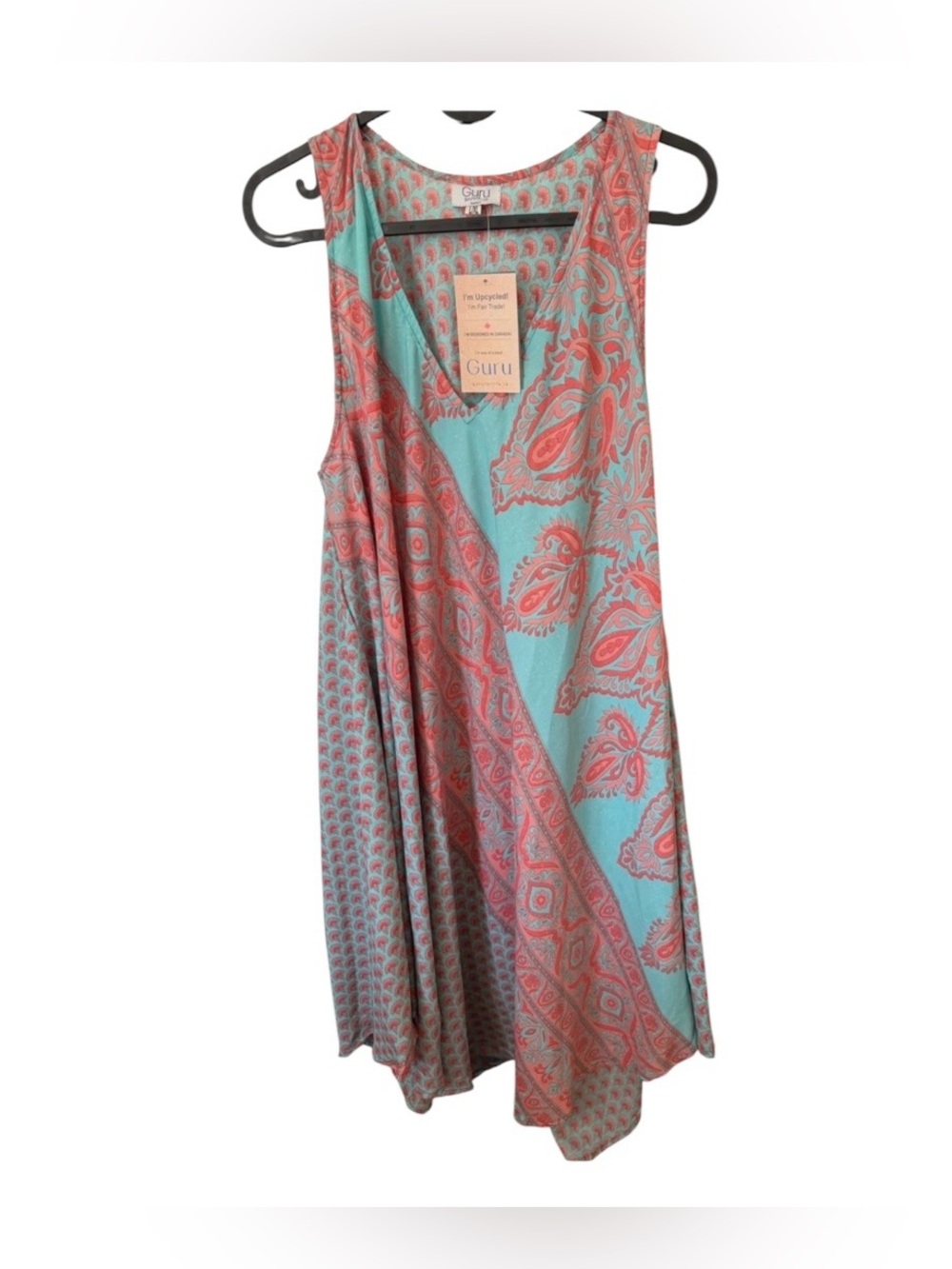 NWT Guru Upcycled 100% Silk Paisley Midi Dress L/XL